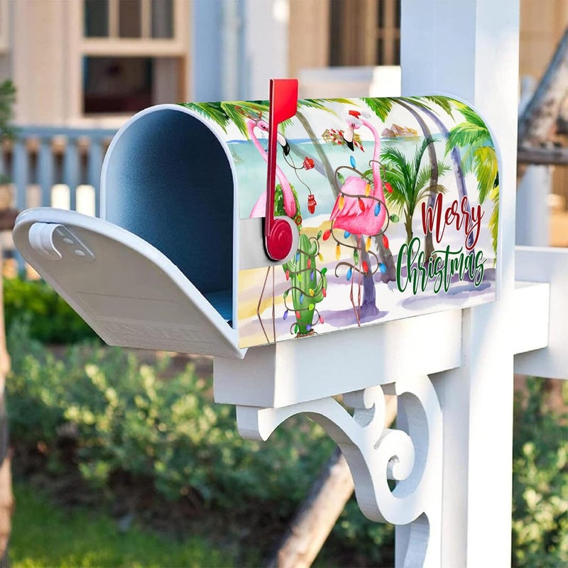 Texupday Merry Christmas Hawaii Beach Flamingo Decoration Mailbox Cover with Magnetic Strip Winter Holiday Mailbox Wraps Post Letter Box Cover Standard Size 21" X 18" for Garden Outdoor Yard Decor - Image 5